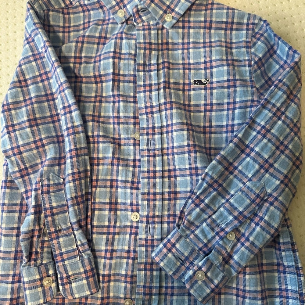 Vineyard Vines Blue and Pink Plaid Boy’s Shirt